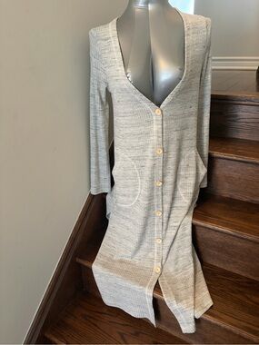 Final Touch Heathered Light Gray Long Ribbed Cardigan